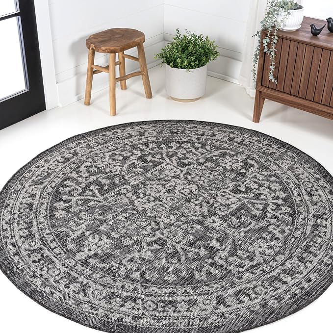 JONATHAN Y Boho Medallion Indoor Outdoor Round Area Rug 8 Ft Black/Gray - Image 3
