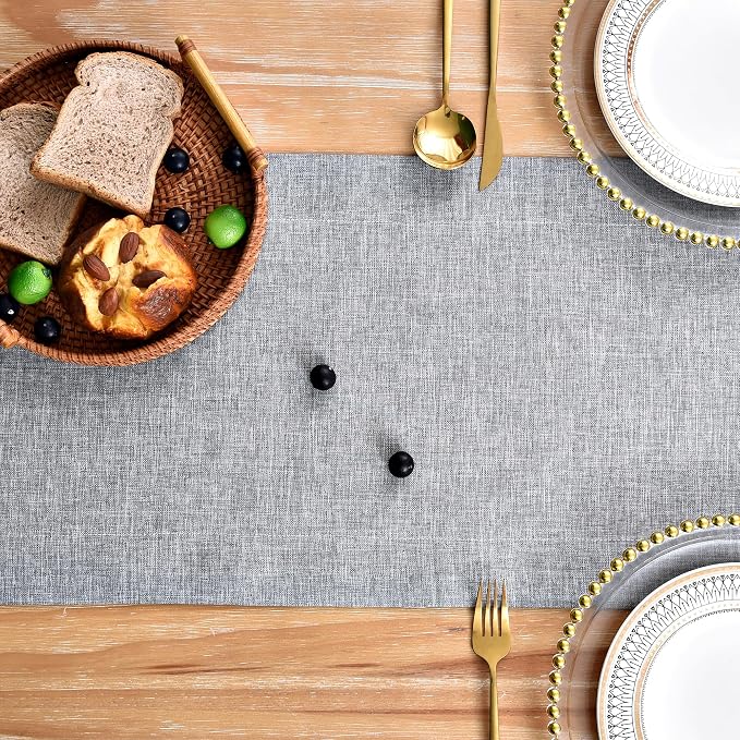 NEWISHER Farmhouse Rustic Faux Linen Solid Grey Table Runner 13x48inch | Grey - Image 4