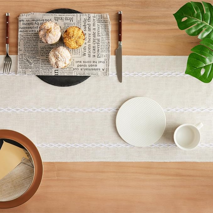 Braided Farmhouse Table Runner, Braided Beige 13x48 Inch, Cotton Linen Table - Image 4