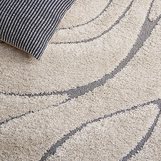 SAFAVIEH Florida Shag Collection 9' Round Cream/Grey SG471 Abstract Wave - Image 7