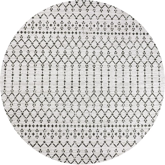 JONATHAN Y Moroccan Geometric Indoor Outdoor Round Area Rug 6 Ft Cream/Black - Image 9