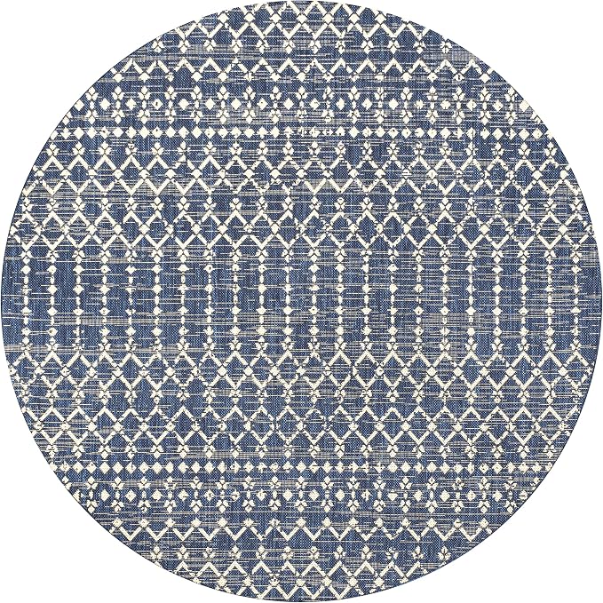 JONATHAN Y Moroccan Geometric Indoor Outdoor Round Area Rug 6 Ft Navy/Beige - Image 8