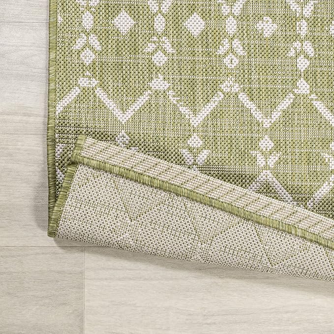 JONATHAN Y Moroccan Geometric Indoor Outdoor Runner Rug 2X8 Light Green/Cream - Image 6