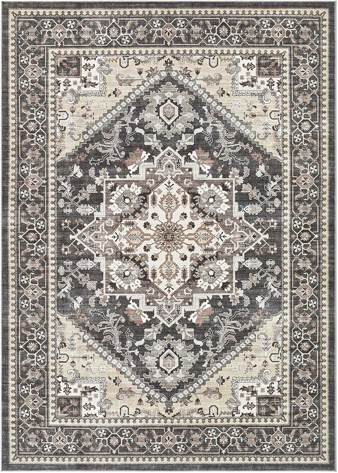 5x8 Vintage Area Rug: Washable Neutral Soft Non Slip Thin Large Floor Carpet - Image 10