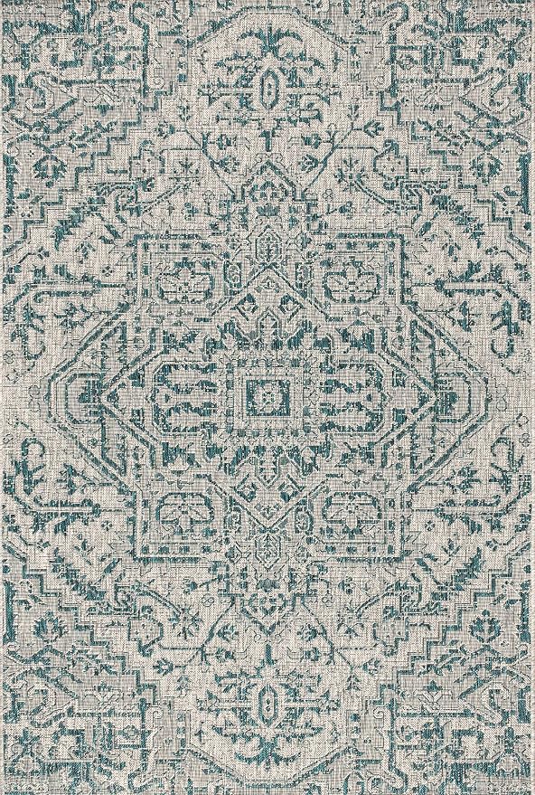 JONATHAN Y Boho Medallion Indoor Outdoor Area Rug 9X12 Teal/Gray, Estrella - Image 8
