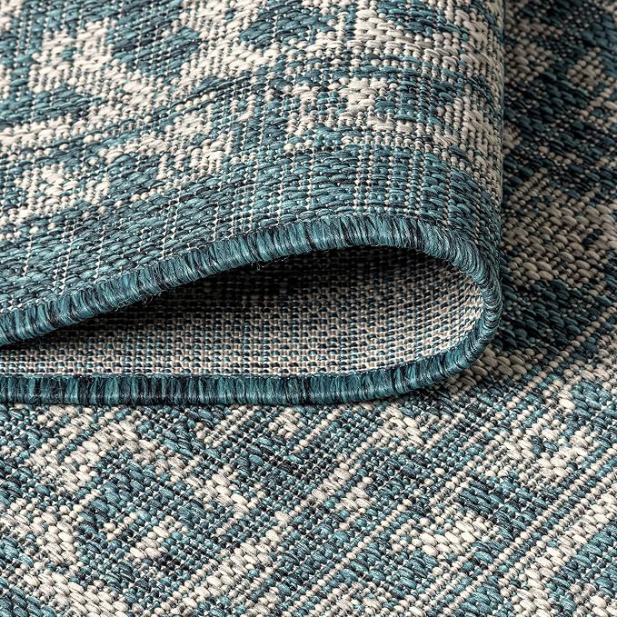 JONATHAN Y Boho Medallion Indoor Outdoor Square Area Rug 9X9 Teal/Gray - Image 3