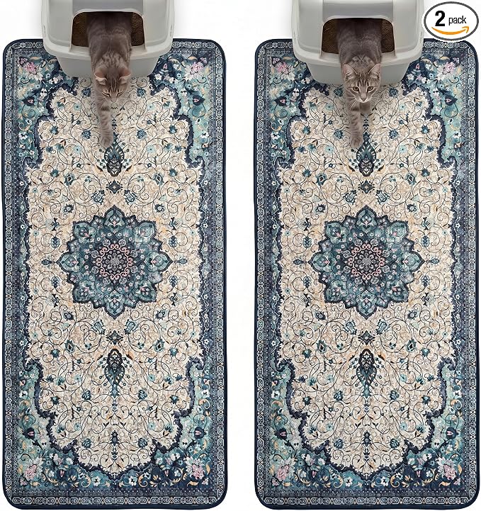 Hompet Cat Litter Mat 2 Pack, 24.8x54 Large Machine Washable Trapping Mats by Hompet