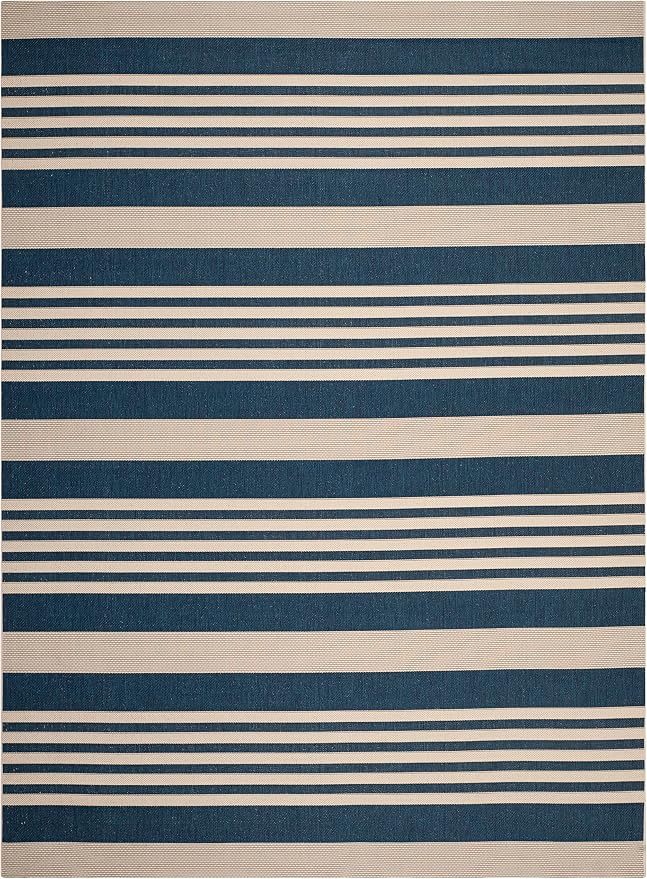 SAFAVIEH Courtyard Collection 8' x 10' Navy/Beige CY6062 Stripe Indoor/ Outside - Image 3