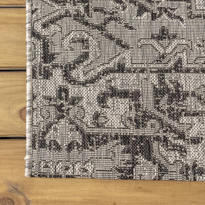 JONATHAN Y Boho Medallion Indoor Outdoor Square Area Rug 8X8 Black/Gray - Image 6