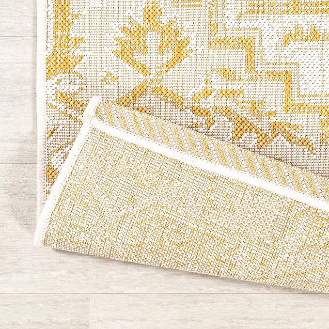 JONATHAN Y Boho Medallion Indoor Outdoor Area Rug 9X12 Cream/Yellow, Estrella - Image 5