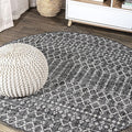 JONATHAN Y Moroccan Geometric Indoor Outdoor Round Area Rug 9 Ft Black/Gray by JONATHANY