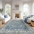 Blue Area Rug for Living Room 8x10 Washable Vintage Farmhouse Big Large Boho by BILEEHOME