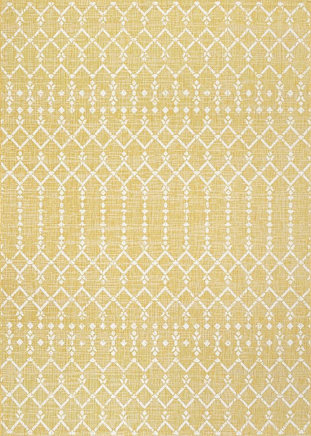 JONATHAN Y Moroccan Geometric Indoor Outdoor Area Rug 9X12 Yellow/Cream - Image 8