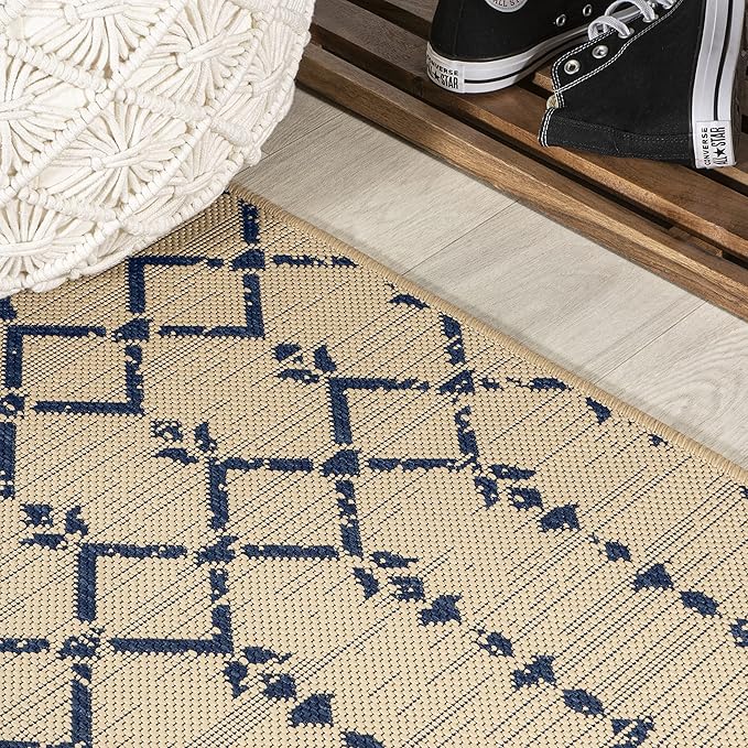 JONATHAN Y Moroccan Geometric Indoor Outdoor Square Area Rug 6X6 Beige/Navy - Image 6