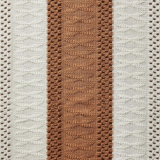 Macrame Style Bicolor Stitching Table Runner 14x60in Caramel | Woven Boho Table - Image 6