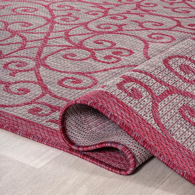 JONATHAN Y Vintage Filigree Indoor Outdoor Runner Rug 2X10 Light Gray/Fuchsia - Image 4