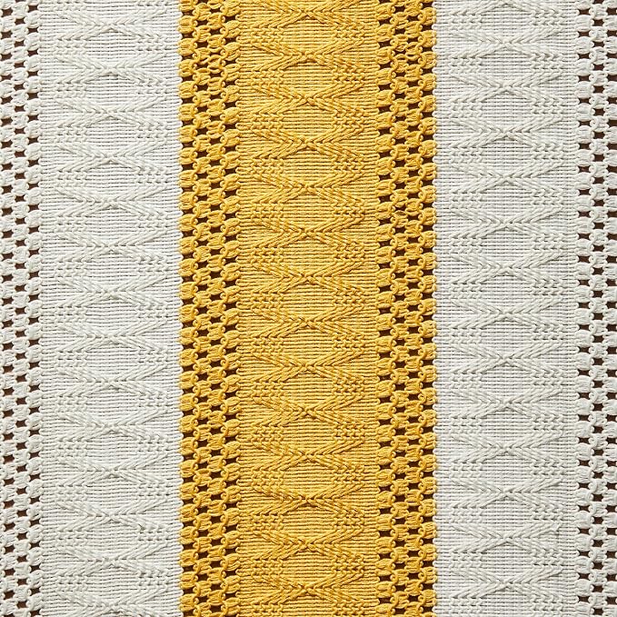 Macrame Style Bicolor Stitching Table Runner 14x48in Mustard | Woven Boho Table - Image 6