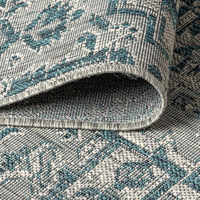 JONATHAN Y Boho Medallion Indoor Outdoor Square Area Rug 6X6 Teal/Gray - Image 3