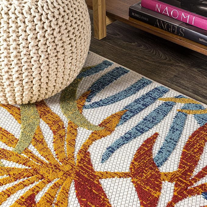 JONATHAN Y Tropics Palm Leaves Indoor Outdoor Area Rug 3X5 Cream/Orange - Image 8