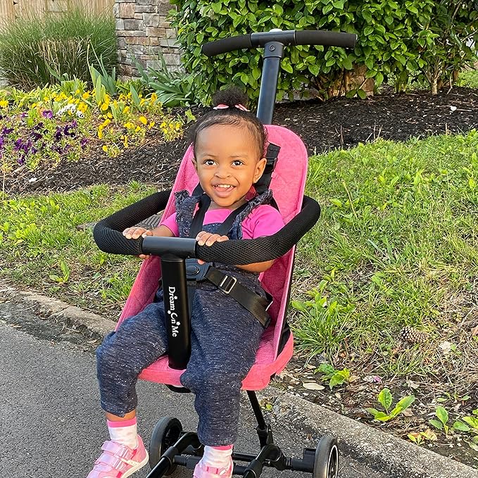 Dream On Me Lightweight and Compact Coast Rider Stroller with One Hand Easy Fold, Adjustable Handles and Soft Ride Wheels, Pink, 365-PINK