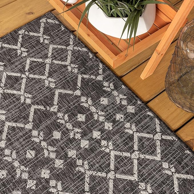 JONATHAN Y Moroccan Geometric Indoor Outdoor Round Area Rug 9 Ft Black/Gray - Image 8