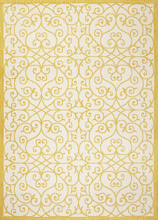 JONATHAN Y Vintage Filigree Indoor Outdoor Area Rug 3X5 Cream/Yellow, Madrid - Image 9
