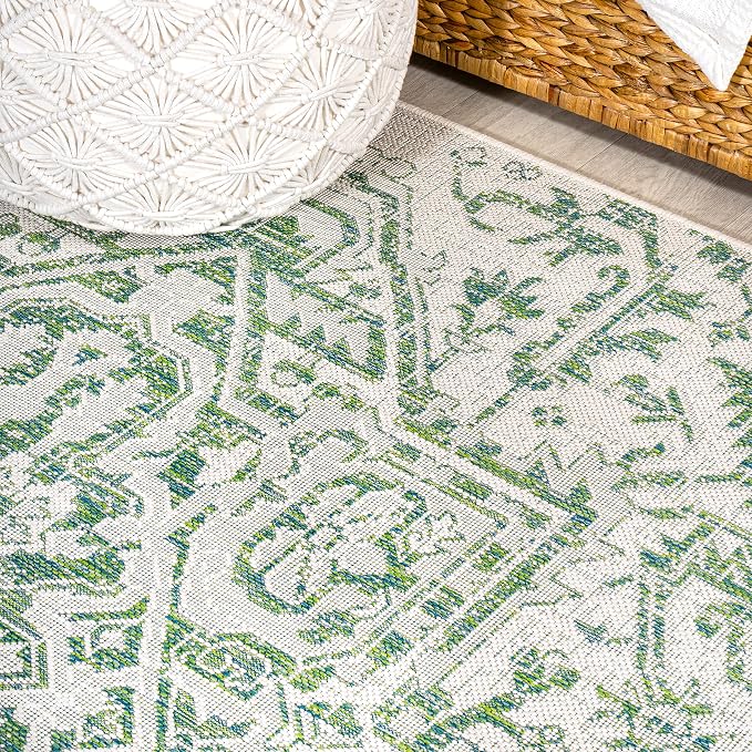 JONATHAN Y Boho Medallion Indoor Outdoor Square Area Rug 5X5 Green/Cream - Image 3
