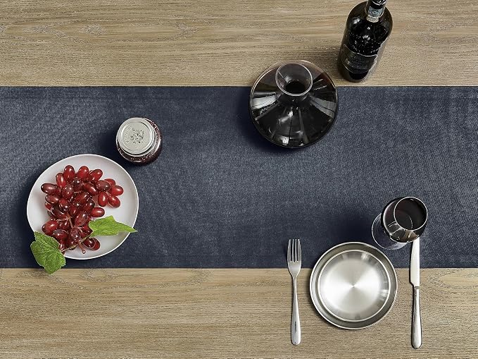Basic Linen Style Table Runner, 14x36 Inch Dark Navy | Mitered Corner Design - Image 3
