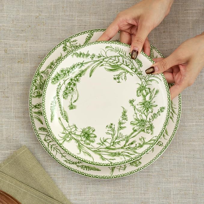 Bico Green Garden Toile De Jouy Salad Plates Set of 4, 8.75 Inch Ceramic - Image 5