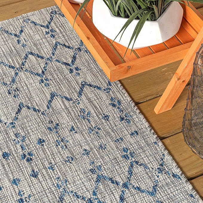 JONATHAN Y Moroccan Geometric Indoor Outdoor Runner Rug 2X20 Light Gray/Navy - Image 4