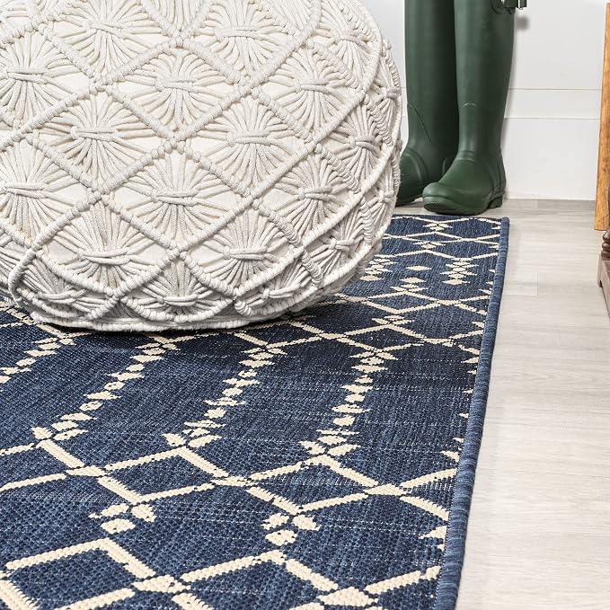 JONATHAN Y Moroccan Geometric Indoor Outdoor Round Area Rug 9 Ft Navy/Beige - Image 7