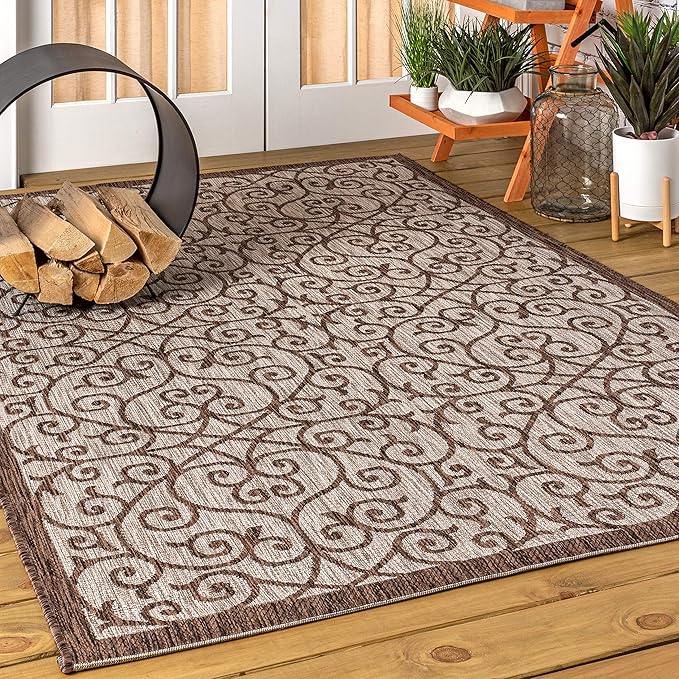 JONATHAN Y Vintage Filigree Indoor Outdoor Area Rug 8X10 Taupe/Espresso - Image 3