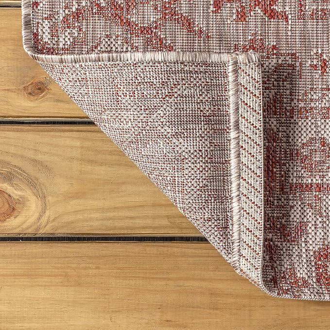 JONATHAN Y Boho Medallion Indoor Outdoor Round Area Rug 3 Ft Red/Taupe - Image 4