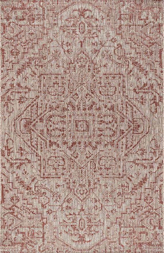 JONATHAN Y Boho Medallion Indoor Outdoor Area Rug 4X6 Red/Taupe, Estrella - Image 9
