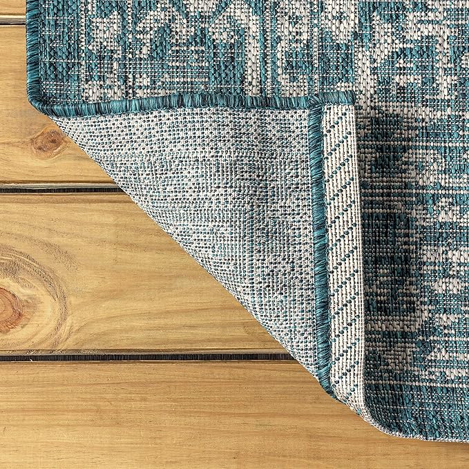 JONATHAN Y Boho Medallion Indoor Outdoor Round Area Rug 3 Ft Teal/Gray - Image 4