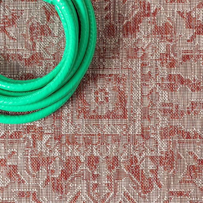 JONATHAN Y Boho Medallion Indoor Outdoor Square Area Rug 5X5 Red/Taupe - Image 4