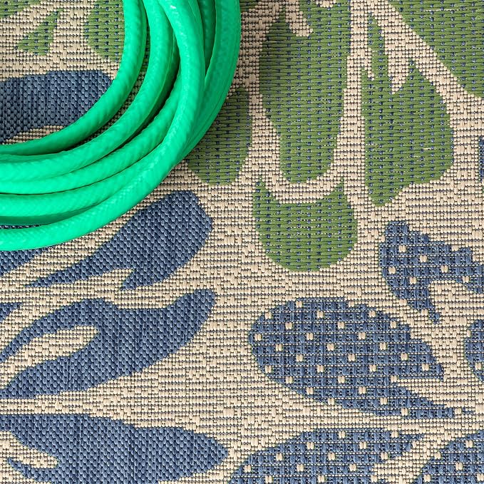 JONATHAN Y Floral Textured Weave Indoor Outdoor Square Area Rug 5X5 Navy/Green - Image 4