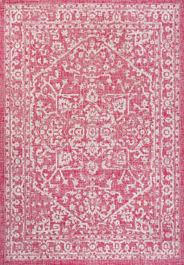JONATHAN Y Boho Medallion Indoor Outdoor Area Rug 5X8 Fuchsia/Light Gray - Image 9