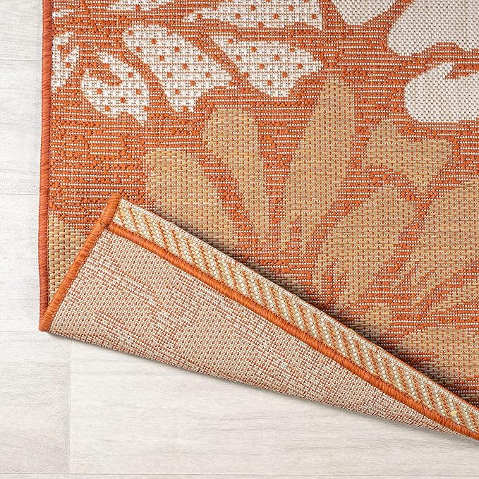 JONATHAN Y Floral Textured Weave Indoor Outdoor Runner Rug 2X10 Orange/Cream - Image 5