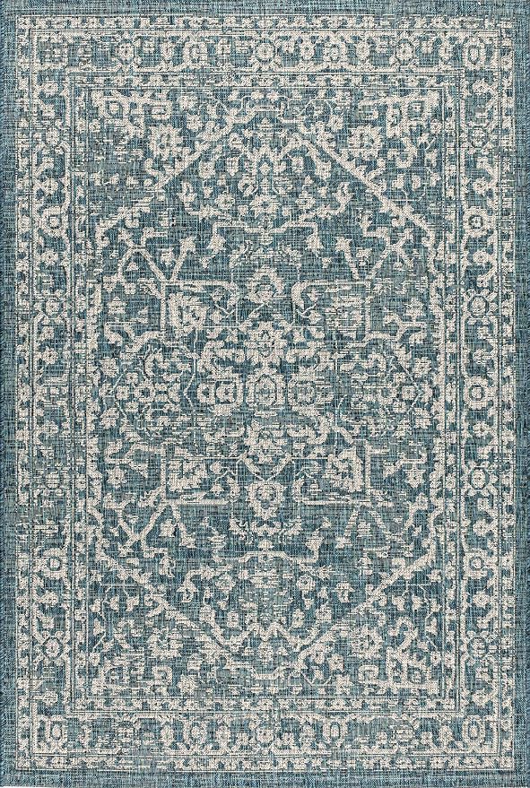 JONATHAN Y Boho Medallion Indoor Outdoor Area Rug 8X10 Teal/Gray, Malta - Image 8