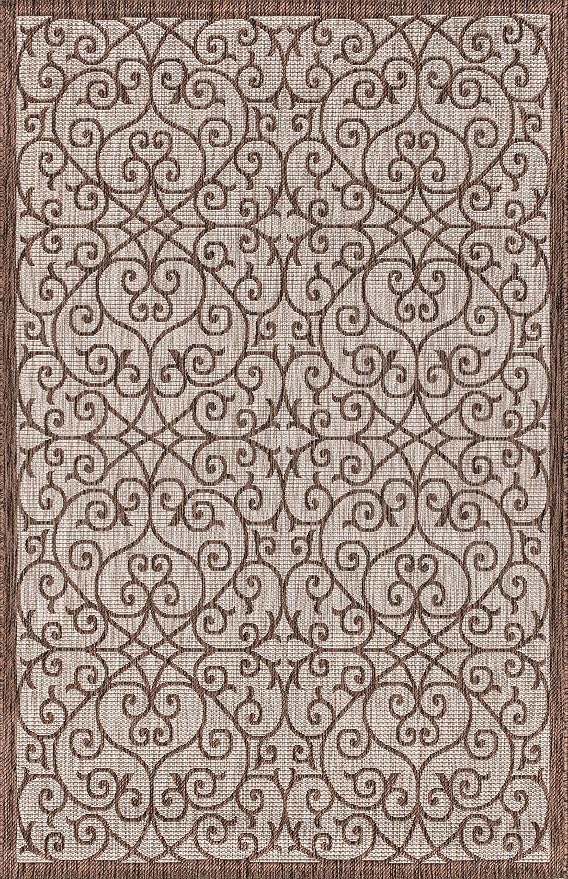 JONATHAN Y Vintage Filigree Indoor Outdoor Area Rug 8X10 Taupe/Espresso - Image 8