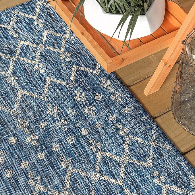 JONATHAN Y Moroccan Geometric Indoor Outdoor Runner Rug 2X14 Navy/Light Gray - Image 4