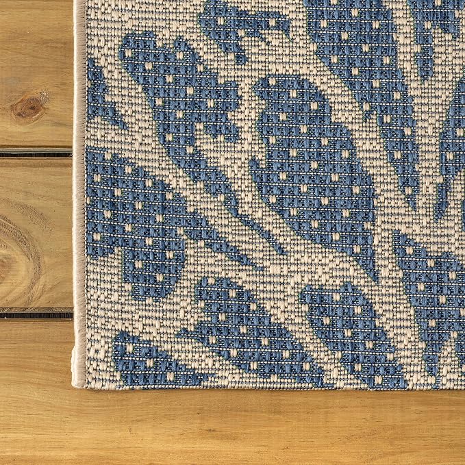 JONATHAN Y Floral Textured Weave Indoor Outdoor Area Rug 3X5 Navy/Green - Image 5
