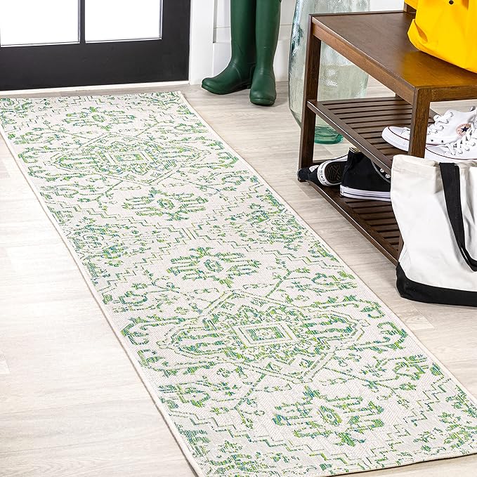 JONATHAN Y Boho Medallion Indoor Outdoor Runner Rug 2X8 Green/Cream, Estrella by JONATHANY