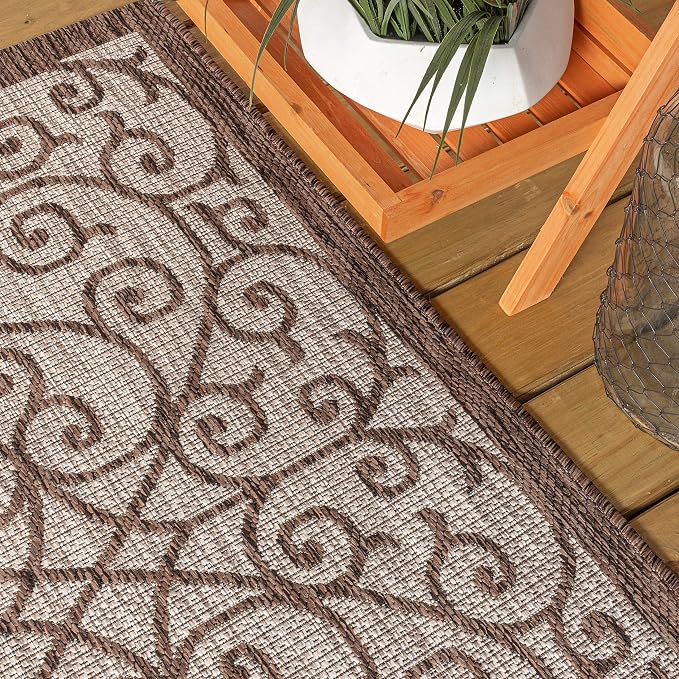 JONATHAN Y Vintage Filigree Indoor Outdoor Square Area Rug 8X8 Taupe/Espresso - Image 8