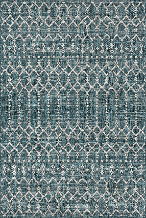 JONATHAN Y Moroccan Geometric Indoor Outdoor Area Rug 10X14 Teal/Gray, Ourika - Image 9