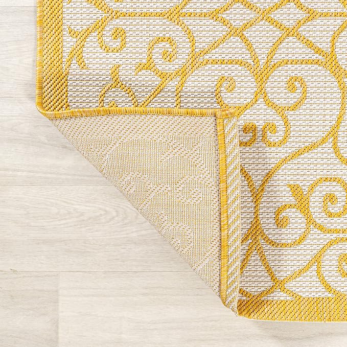 JONATHAN Y Vintage Filigree Indoor Outdoor Area Rug 5X8 Cream/Yellow, Madrid - Image 5