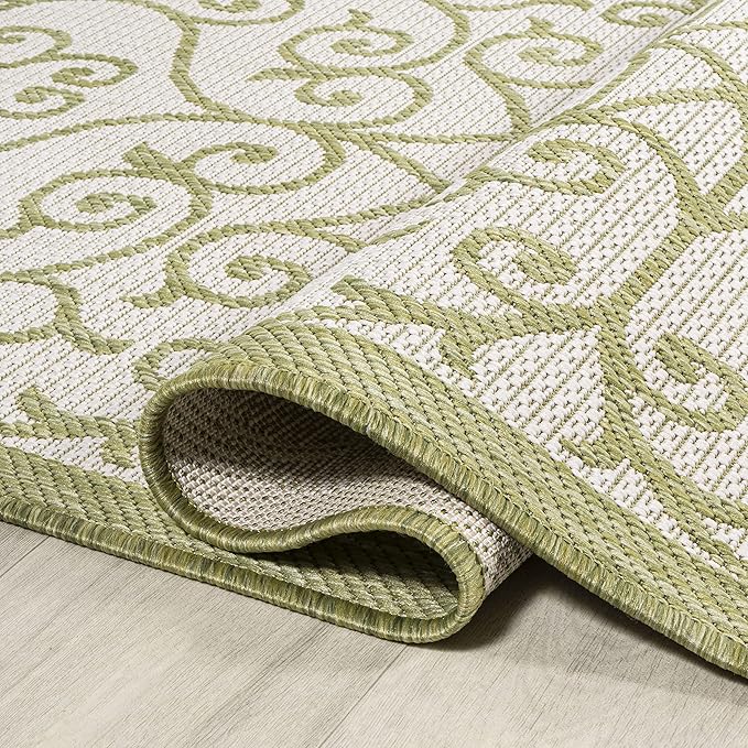 JONATHAN Y Vintage Filigree Indoor Outdoor Runner Rug 2X10 Green/Cream - Image 5