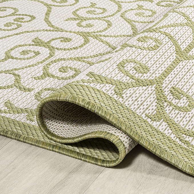 JONATHAN Y Vintage Filigree Indoor Outdoor Area Rug 9X12 Green/Cream, Madrid - Image 6
