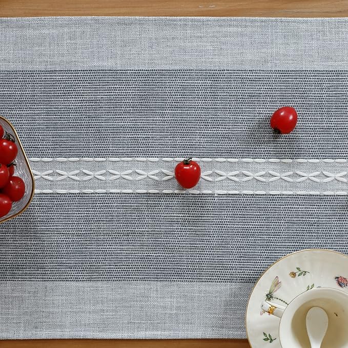 NEWISHER Farmhouse Braided Striped Embroidery Table Runner 72 inches Grey | - Image 5